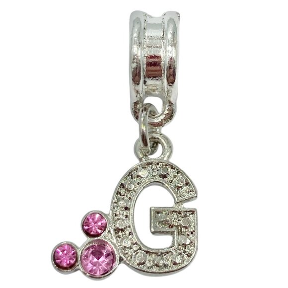 Vtg Disney Pink Crystal Mickey Mouse Ears European Slide Charm Initial Letter G - Picture 6 of 6